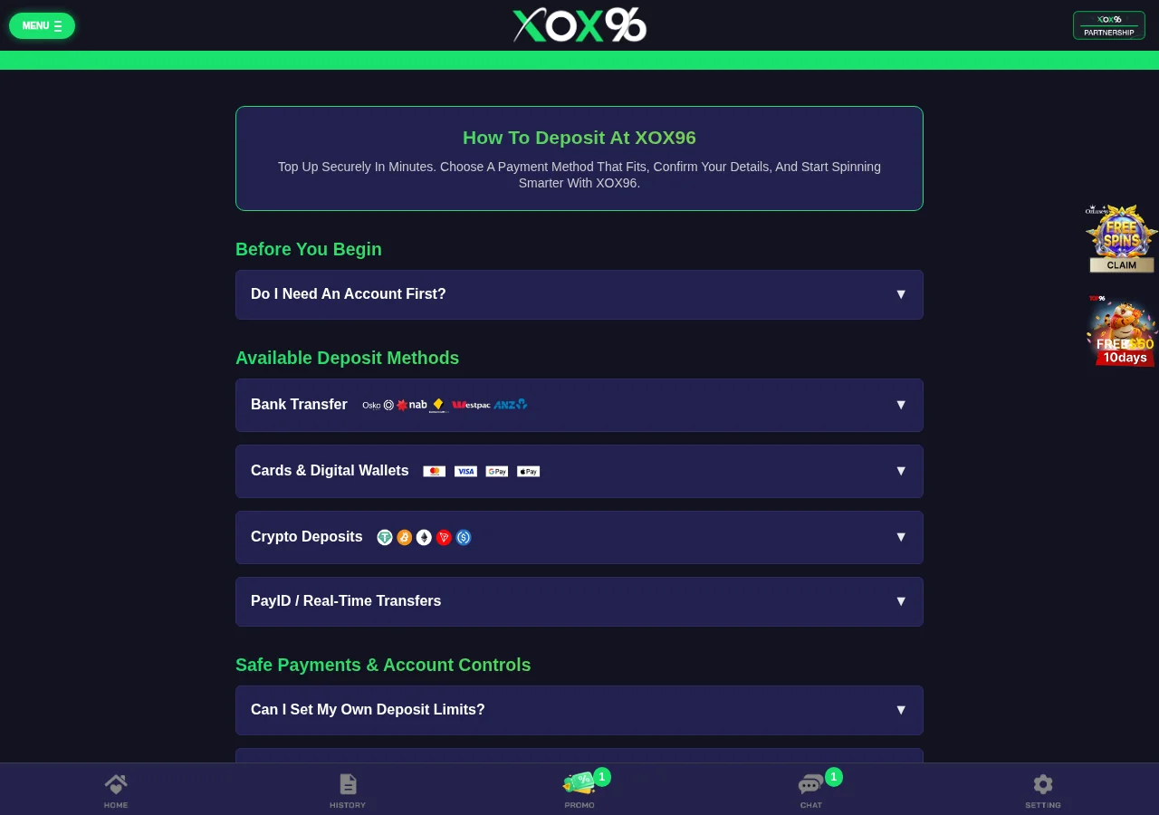 XOX96 payment options