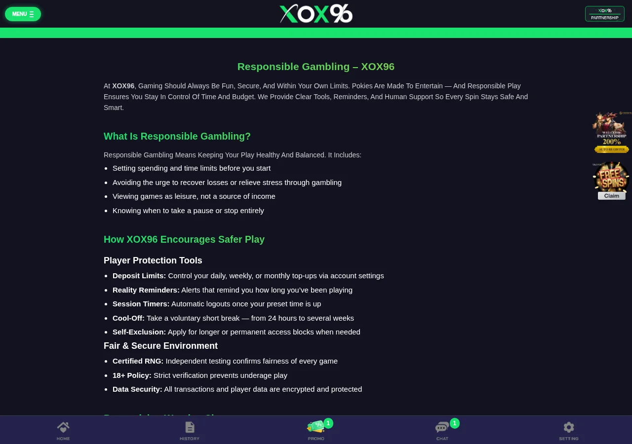 XOX96: Responsible Gambling